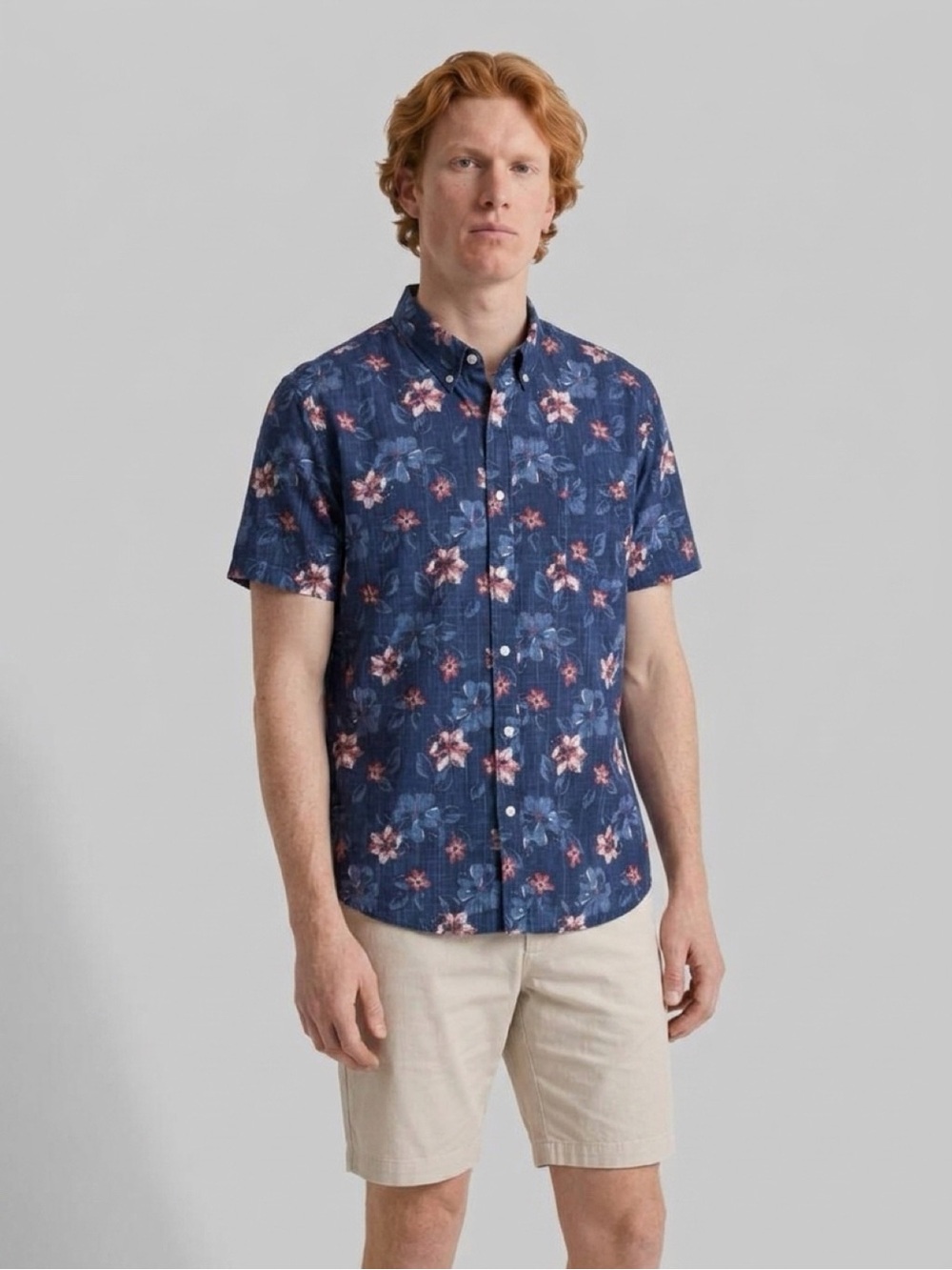 IZOD Men's Navy Floral Short-Sleeve Button-Down Shirt XXL NWT